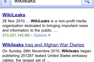 Wikileaks sökresultat på Google